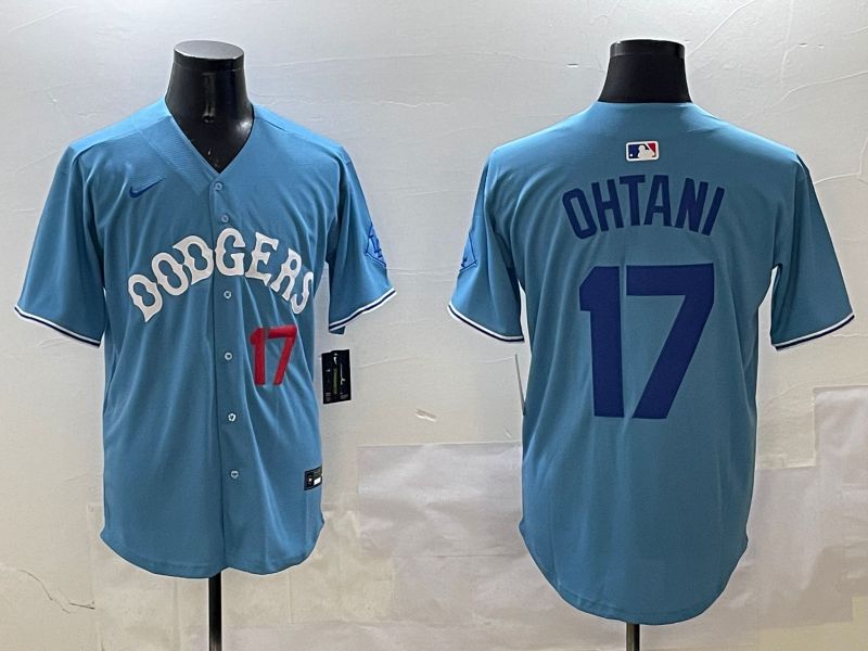 Men Los Angeles Dodgers 17 Ohtani Light Blue Throwback Game 2025 Nike MLB Jersey style 8